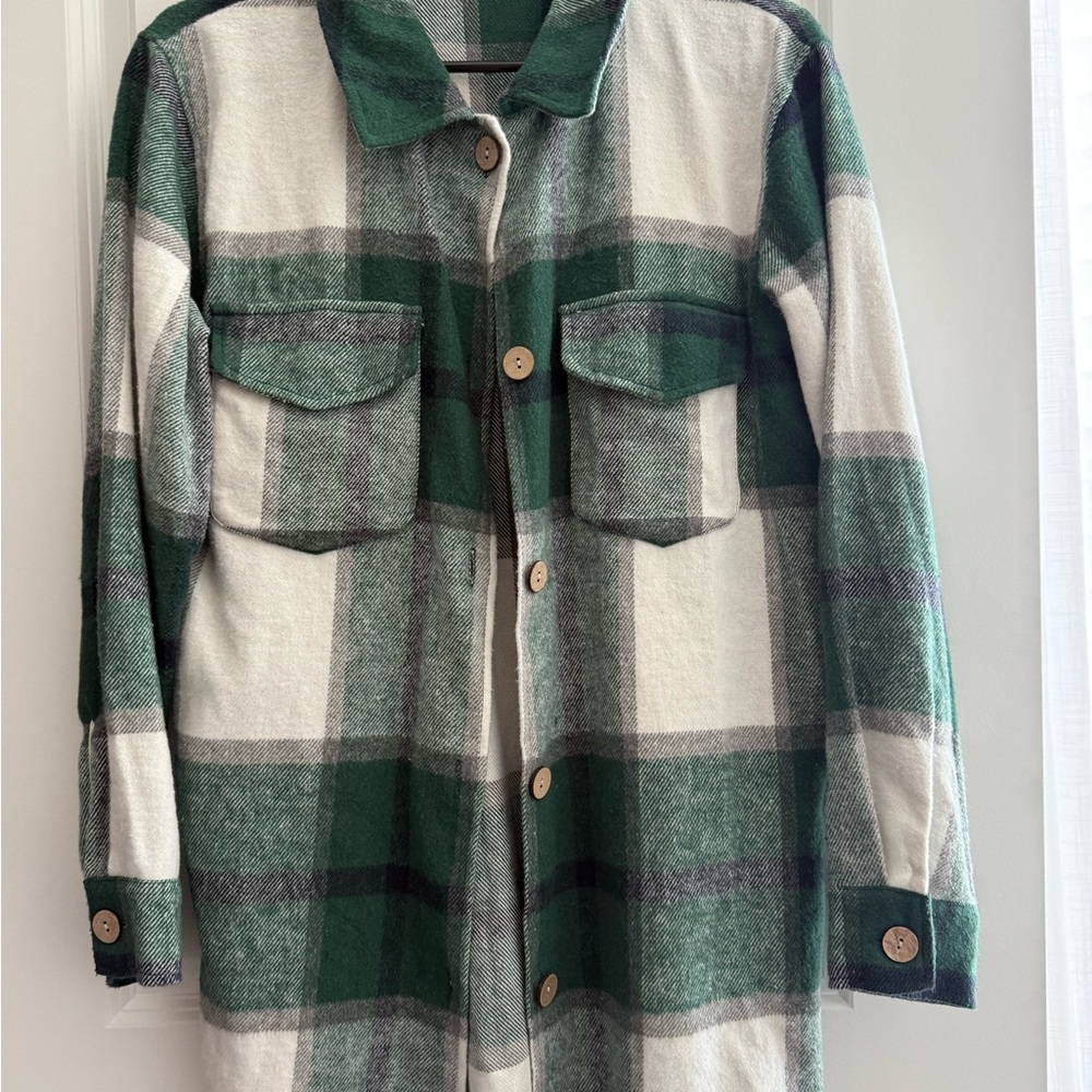 Vintage Green and White Plaid Button-Up